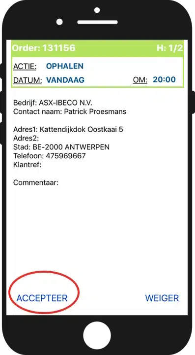 PDA-acceptatie sneltransport